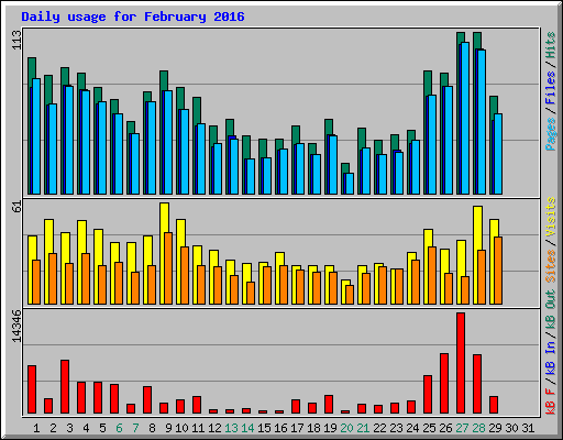 Daily usage for February 2016